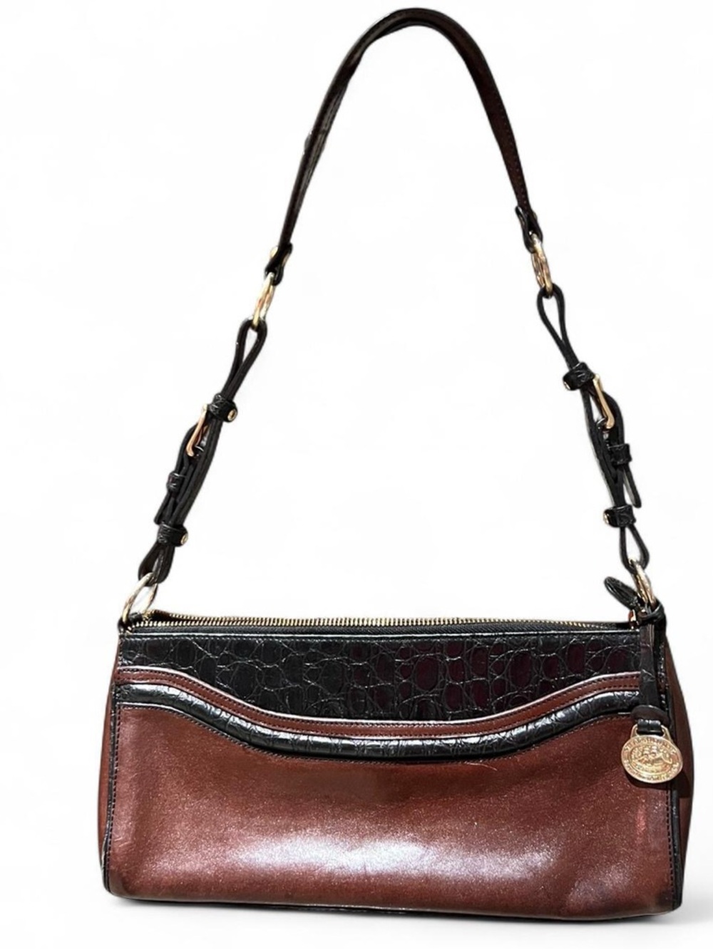 RARE Brahmin Brown and Black Croc-Accent Shoulder Bag